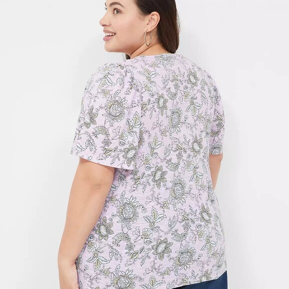 Lane Bryant Purple Floral Flutter-Sleeve V-Neck Top in Size 18/20 (2X) - Picture 7 of 9